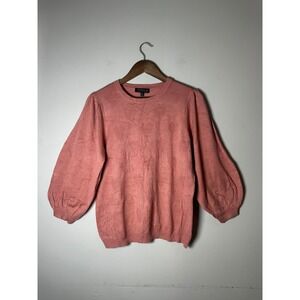🎃 Joseph A. Pink Heart Pointelle Puff Sleeve Sweater Large Coquette Romantic